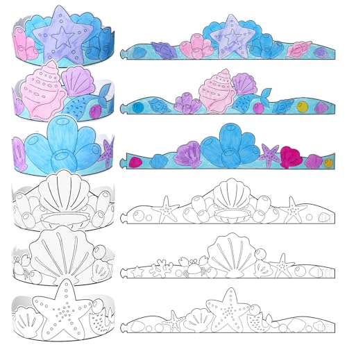 Sumind 24-Piece DIY Mermaid Crown Set - Color Your Own Ocean Theme Party Favors for Kids Crafts