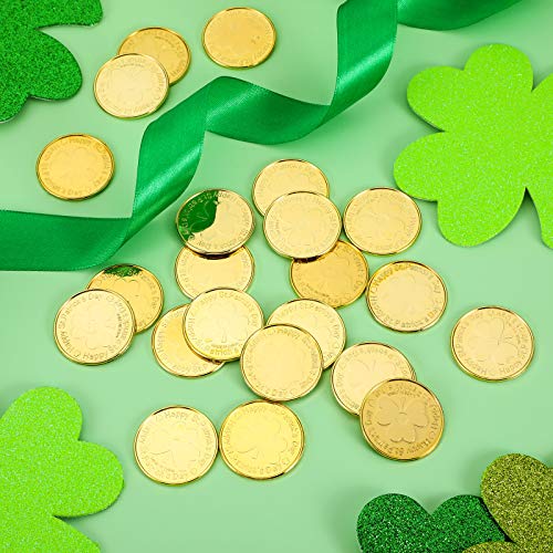 Sumind 240-Pack Gold St. Patrick's Day Shamrock Coins – Plastic Clover Coins for Table Sprinkles and Party Decor