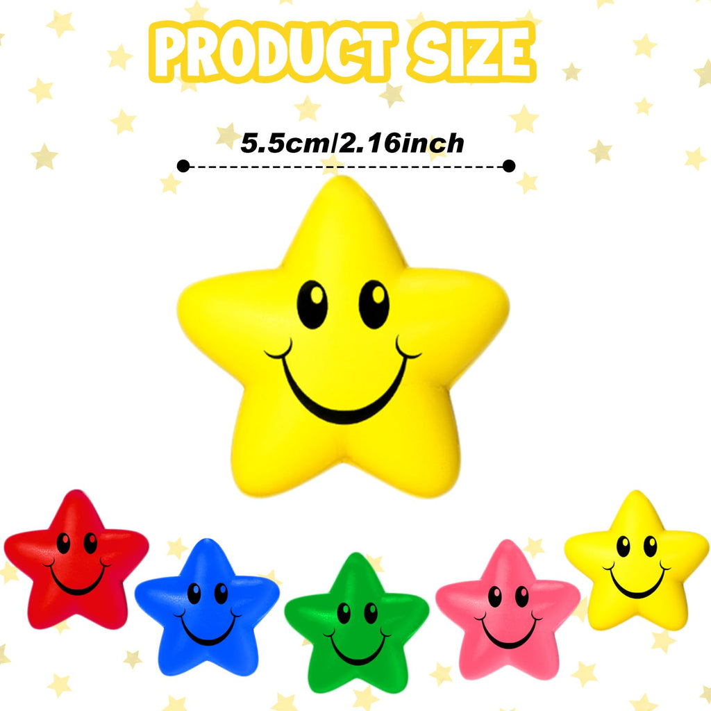 Sumind 30-Pack Smile Face Star Stress Balls - 2.16-Inch Foam Squeeze Balls for Anxiety Relief, Party Favors, and Classroom Rewards (5 Colors)