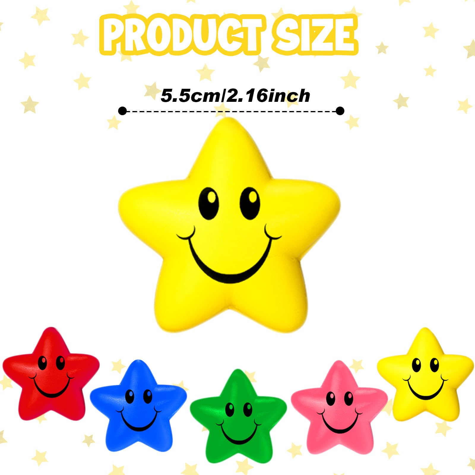 Sumind 30-Pack Smile Face Star Stress Balls - 2.16-Inch Foam Squeeze Balls for Anxiety Relief, Party Favors, and Classroom Rewards (5 Colors)