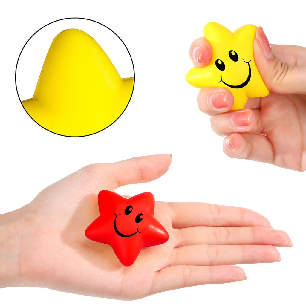 Sumind 30-Pack Smile Face Star Stress Balls - 2.16-Inch Foam Squeeze Balls for Anxiety Relief, Party Favors, and Classroom Rewards (5 Colors)