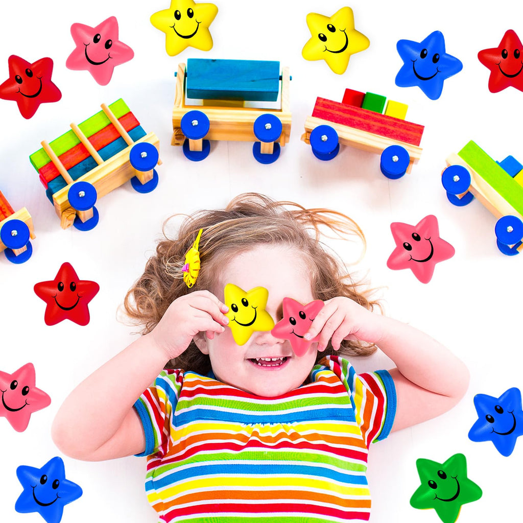 Sumind 30-Pack Smile Face Star Stress Balls - 2.16-Inch Foam Squeeze Balls for Anxiety Relief, Party Favors, and Classroom Rewards (5 Colors)