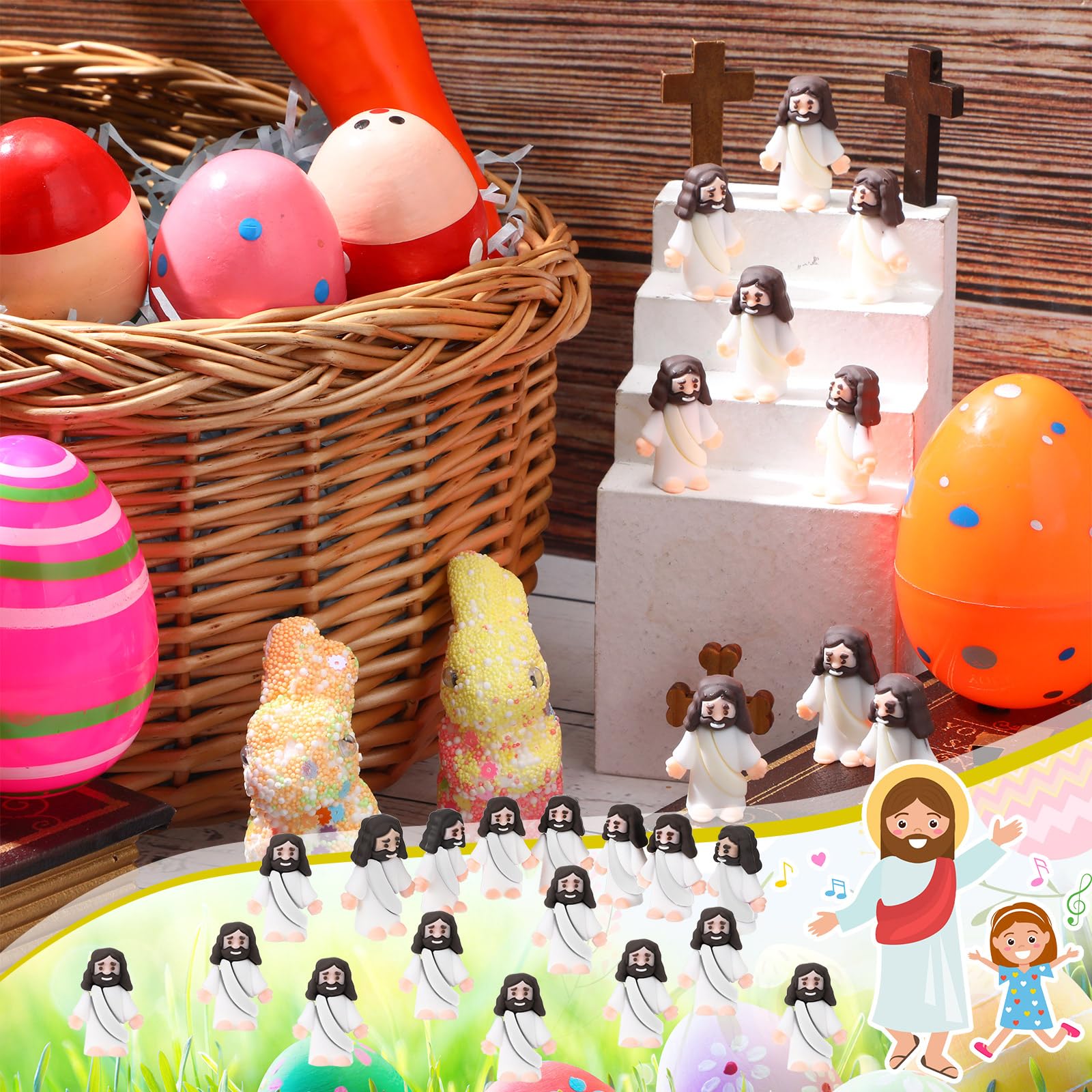 Sumind 50 Pack Mini Jesus Figurines for Easter Egg Fillers, Sunday School Gifts, Religious Party Favors (White, 1.2 x 1.4 Inches)