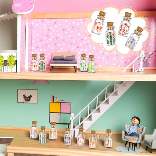 Sumind 50-Piece Miniature Food Jar Set: 1:12 Scale Resin Bottles with Candy & Fruit for Dollhouse Kitchen Decor