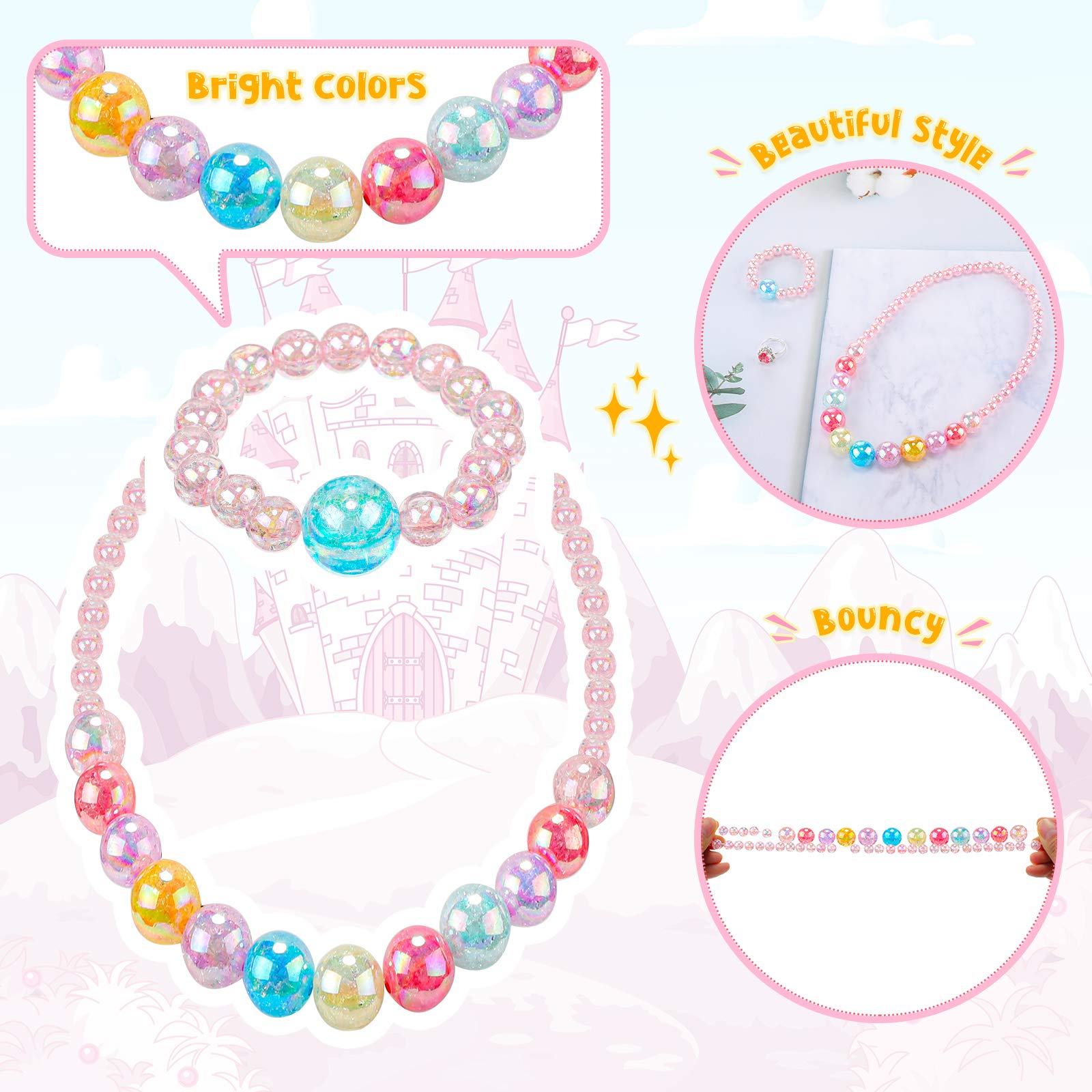 Sumind 6-Piece Toddler Jewelry Set: Beaded Necklaces and Bracelets for Girls' Dress-Up