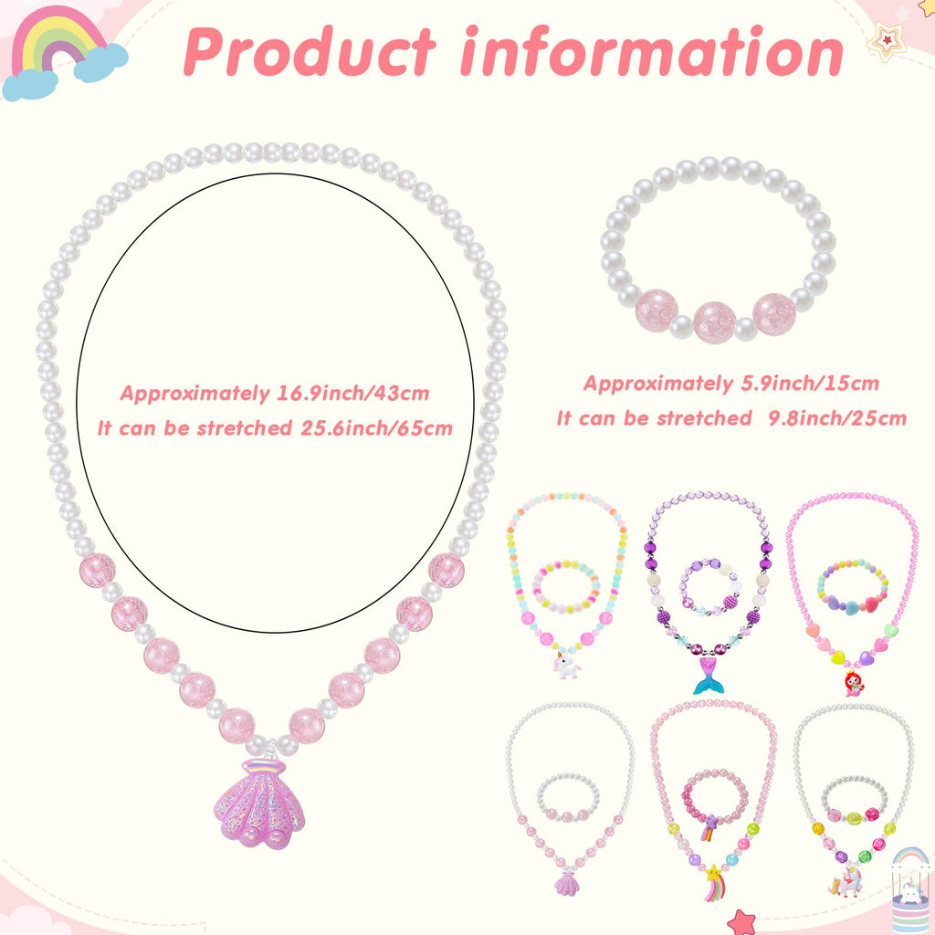 Sumind 6 Sets Toddler Jewelry – 12-Piece Beaded Necklace and Bracelet Set for Little Girls, Magic Style Dress Up Costume Favors