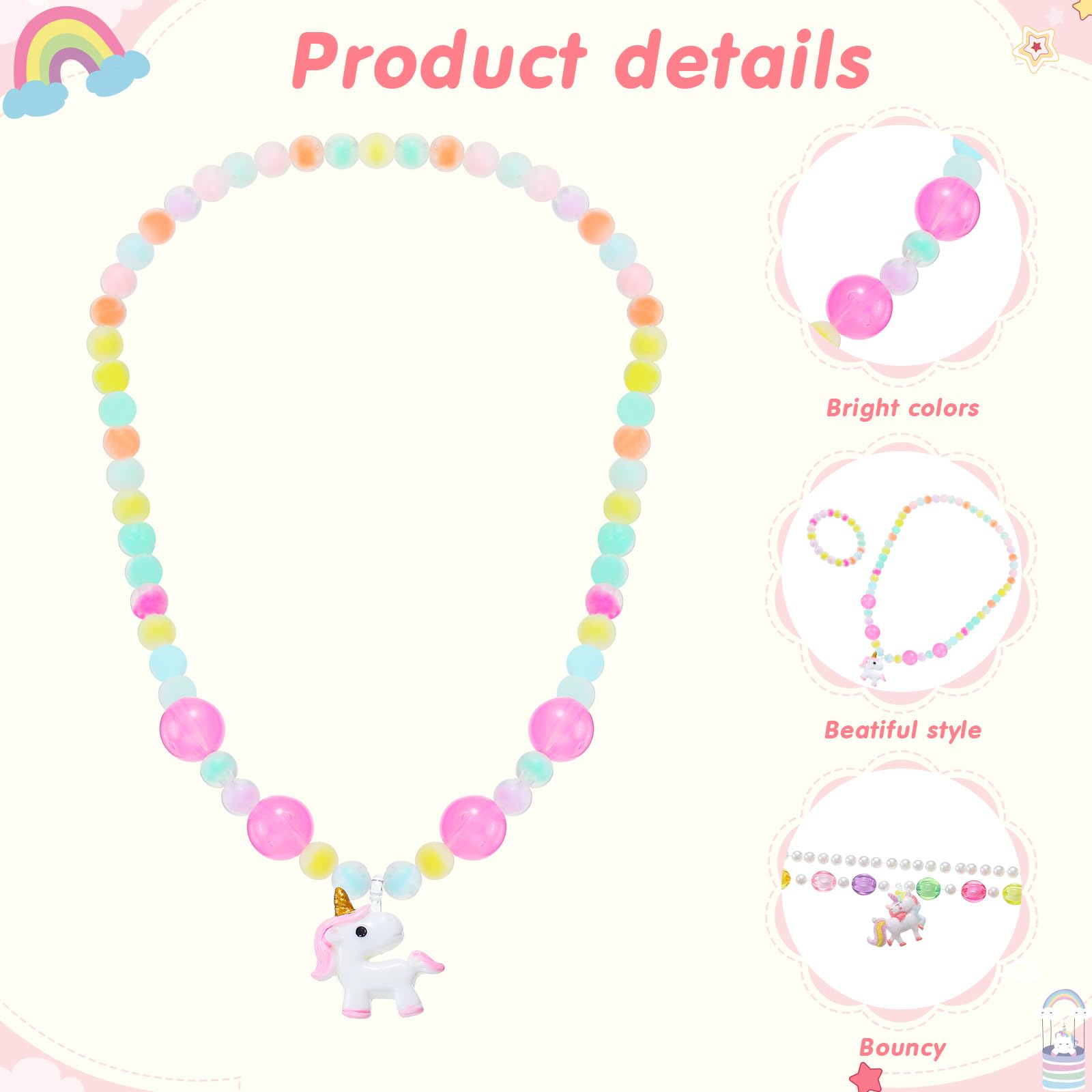 Sumind 6 Sets Toddler Jewelry – 12-Piece Beaded Necklace and Bracelet Set for Little Girls, Magic Style Dress Up Costume Favors