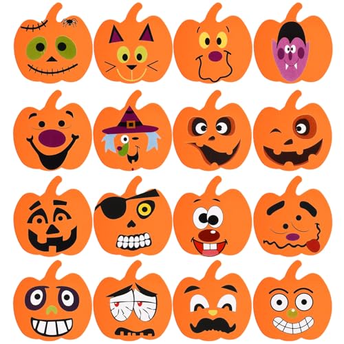 Sumind Halloween Foam Pumpkin Craft Kit - 32 Pieces with Stickers for DIY Decorations