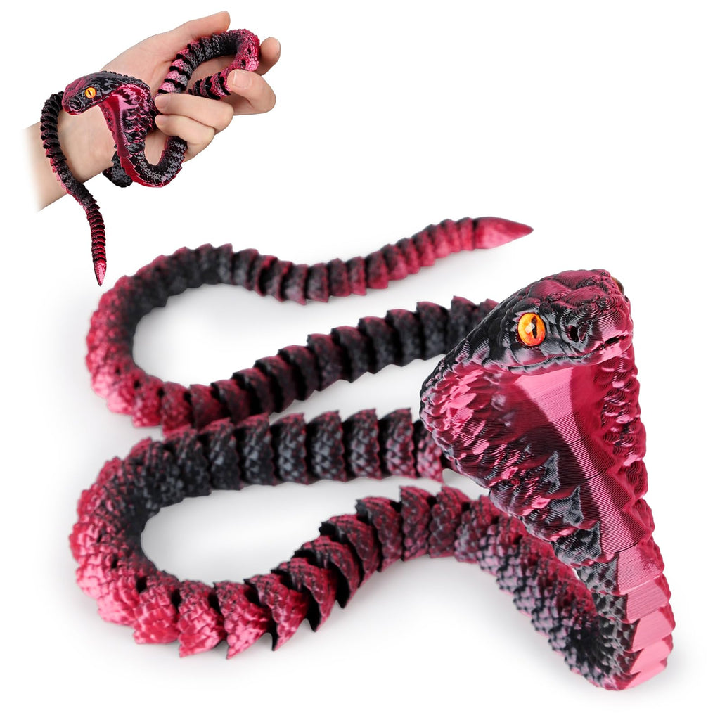 SUMLAND 23-Inch 3D Printed Snake Desk Toy – Flexible Black & Red PLA Cobra
