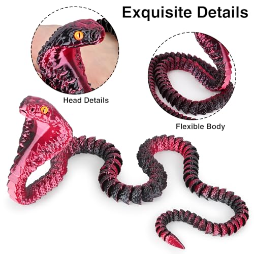 SUMLAND 23-Inch 3D Printed Snake Desk Toy – Flexible Black & Red PLA Cobra