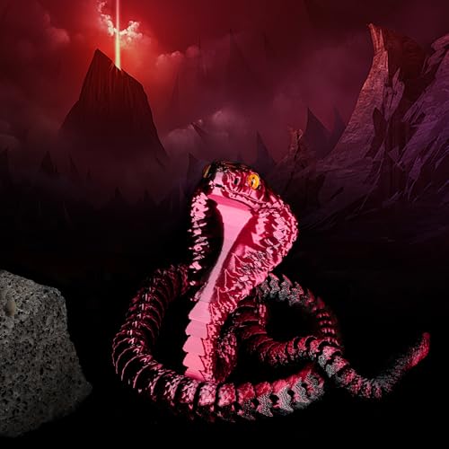 SUMLAND 23-Inch 3D Printed Snake Desk Toy – Flexible Black & Red PLA Cobra