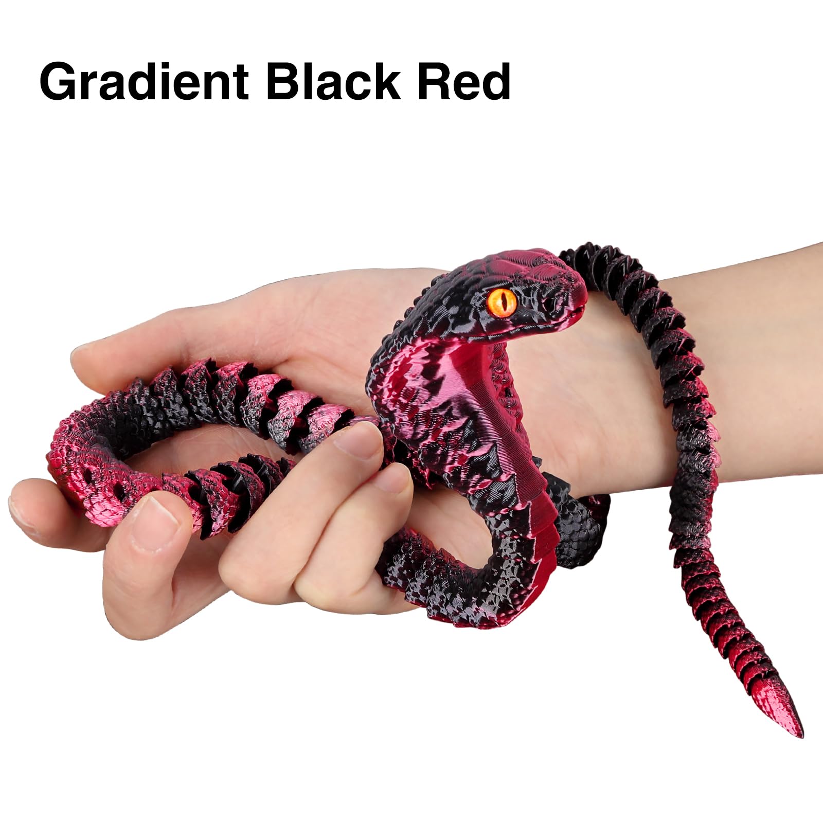 SUMLAND 23-Inch 3D Printed Snake Desk Toy – Flexible Black & Red PLA Cobra