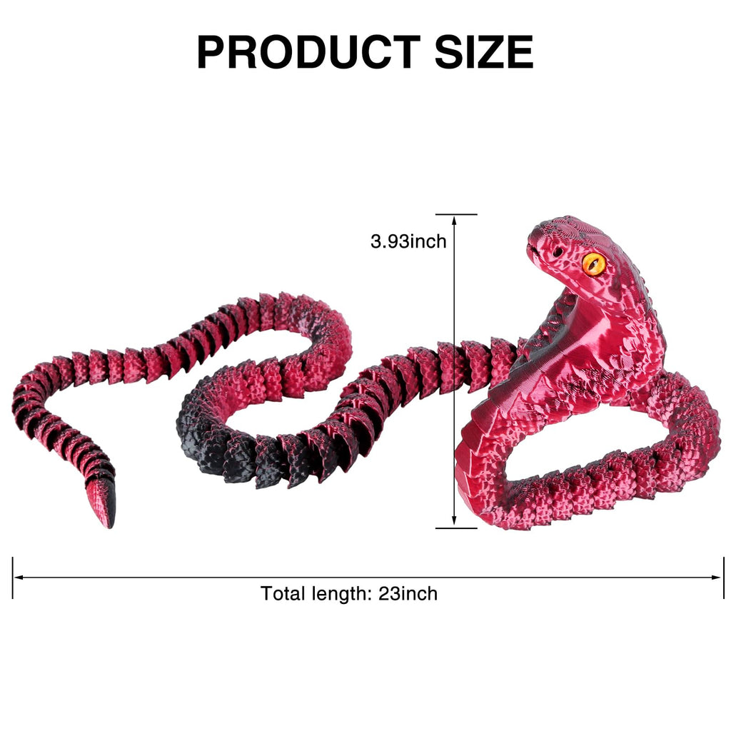SUMLAND 23-Inch 3D Printed Snake Desk Toy – Flexible Black & Red PLA Cobra