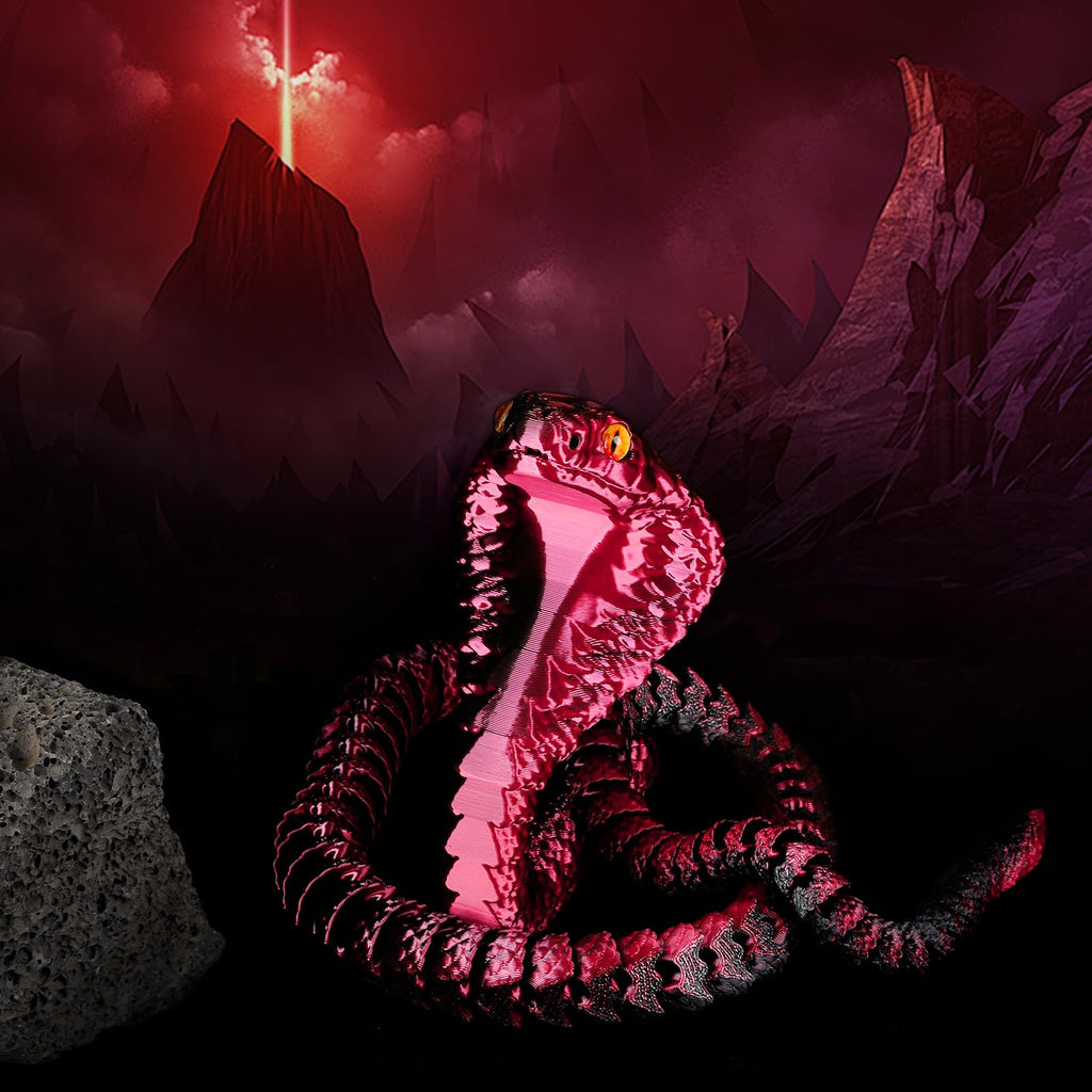 SUMLAND 23-Inch 3D Printed Snake Desk Toy – Flexible Black & Red PLA Cobra
