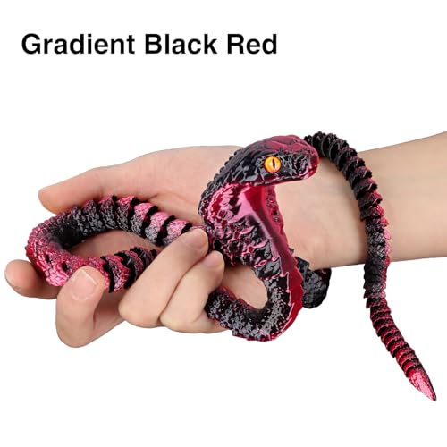SUMLAND 23-Inch 3D Printed Snake Desk Toy – Flexible Black & Red PLA Cobra
