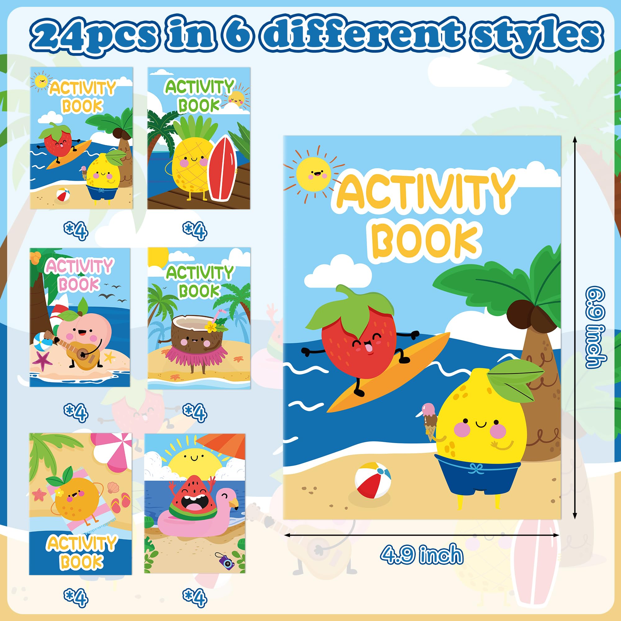 Summer Activity Books for Kids – 24 Pack Fruit-Themed Mini Puzzle Books for Party Favors & Classroom Prizes