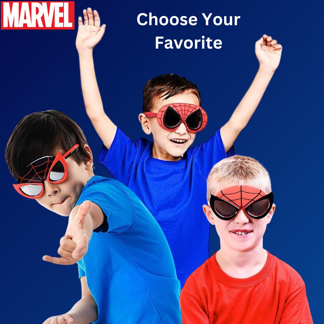 Sun-Staches Marvel Spider-Man Official Child Sunglasses - UV400 Red Web Mask Costume Accessory for Kids