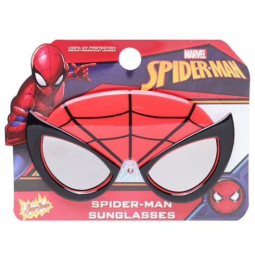 Sun-Staches Marvel Spider-Man Official Child Sunglasses - UV400 Red Web Mask Costume Accessory for Kids