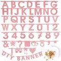 SUNBEAUTY 127-Piece Rosegold Glittery DIY Banner Kit – Customizable Letters & Symbols for Parties