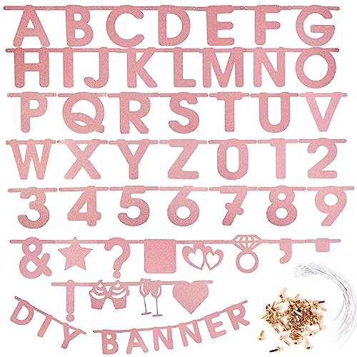SUNBEAUTY 127-Piece Rosegold Glittery DIY Banner Kit – Customizable Letters & Symbols for Parties