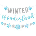 SUNBEAUTY 6.5ft Snowflake Garland Banner - Silver & Blue Winter Wonderland Party Decor