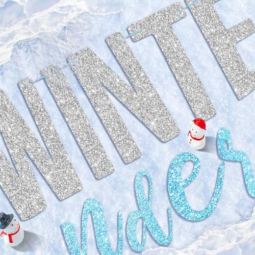 SUNBEAUTY 6.5ft Snowflake Garland Banner - Silver & Blue Winter Wonderland Party Decor