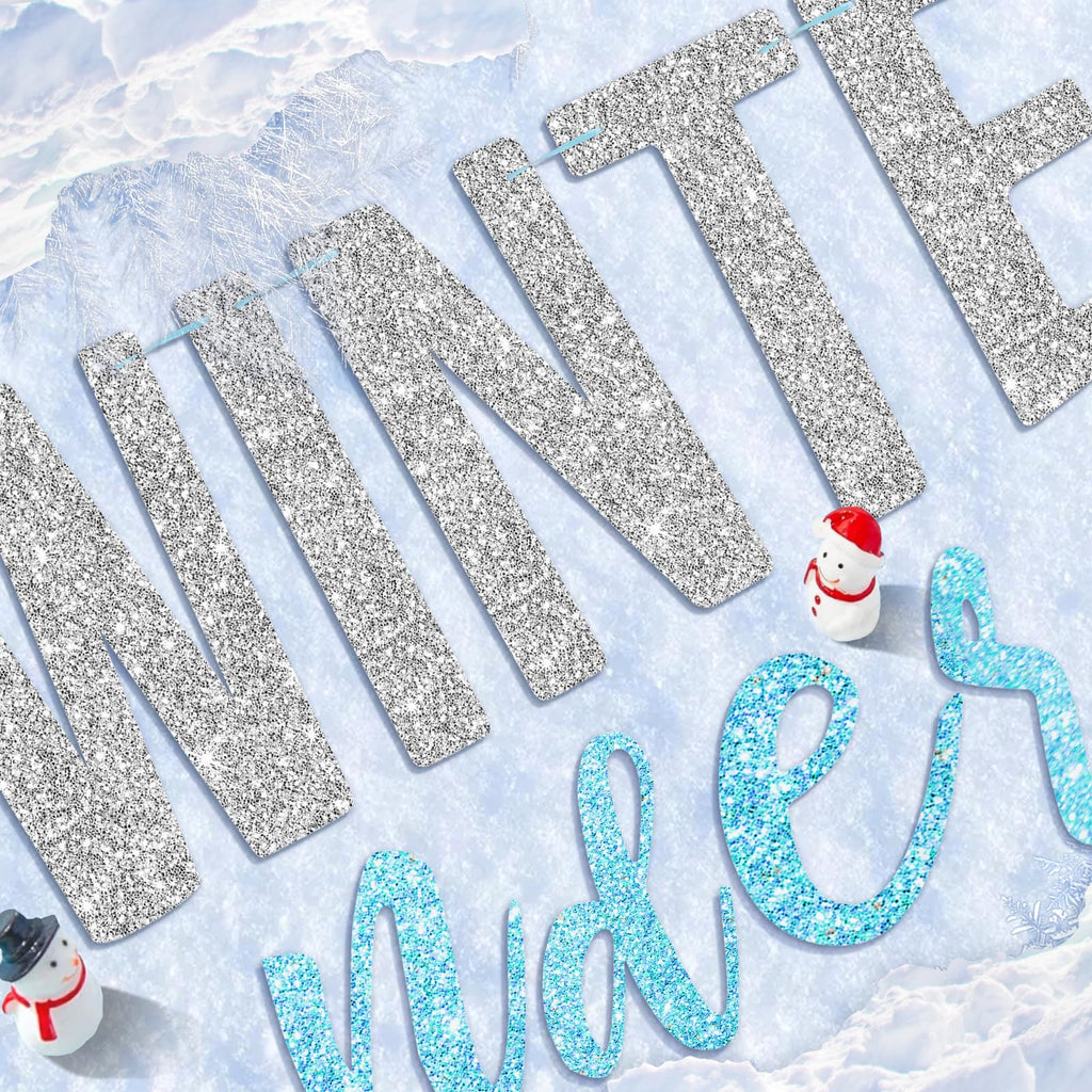 SUNBEAUTY 6.5ft Snowflake Garland Banner - Silver & Blue Winter Wonderland Party Decor
