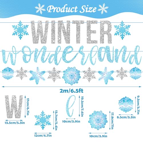 SUNBEAUTY 6.5ft Snowflake Garland Banner - Silver & Blue Winter Wonderland Party Decor