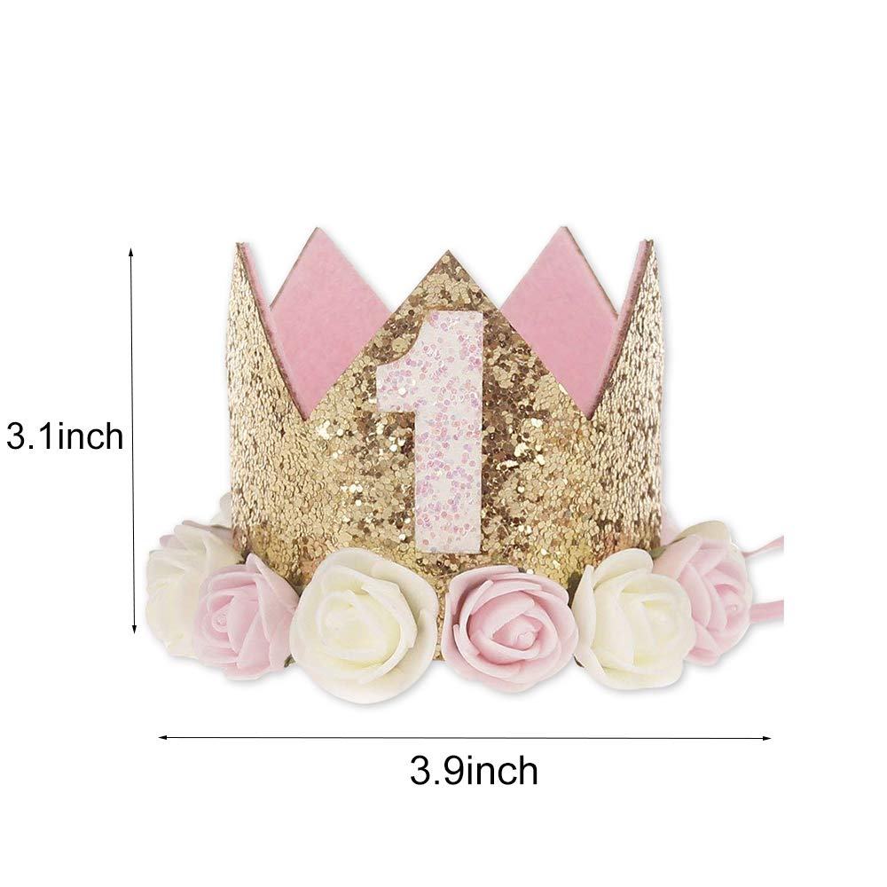 Sundecor Sparkle Flower Birthday Crown for Kids 1-6 Years – Princess Tiara Headband for Cake Smash & Party Photos
