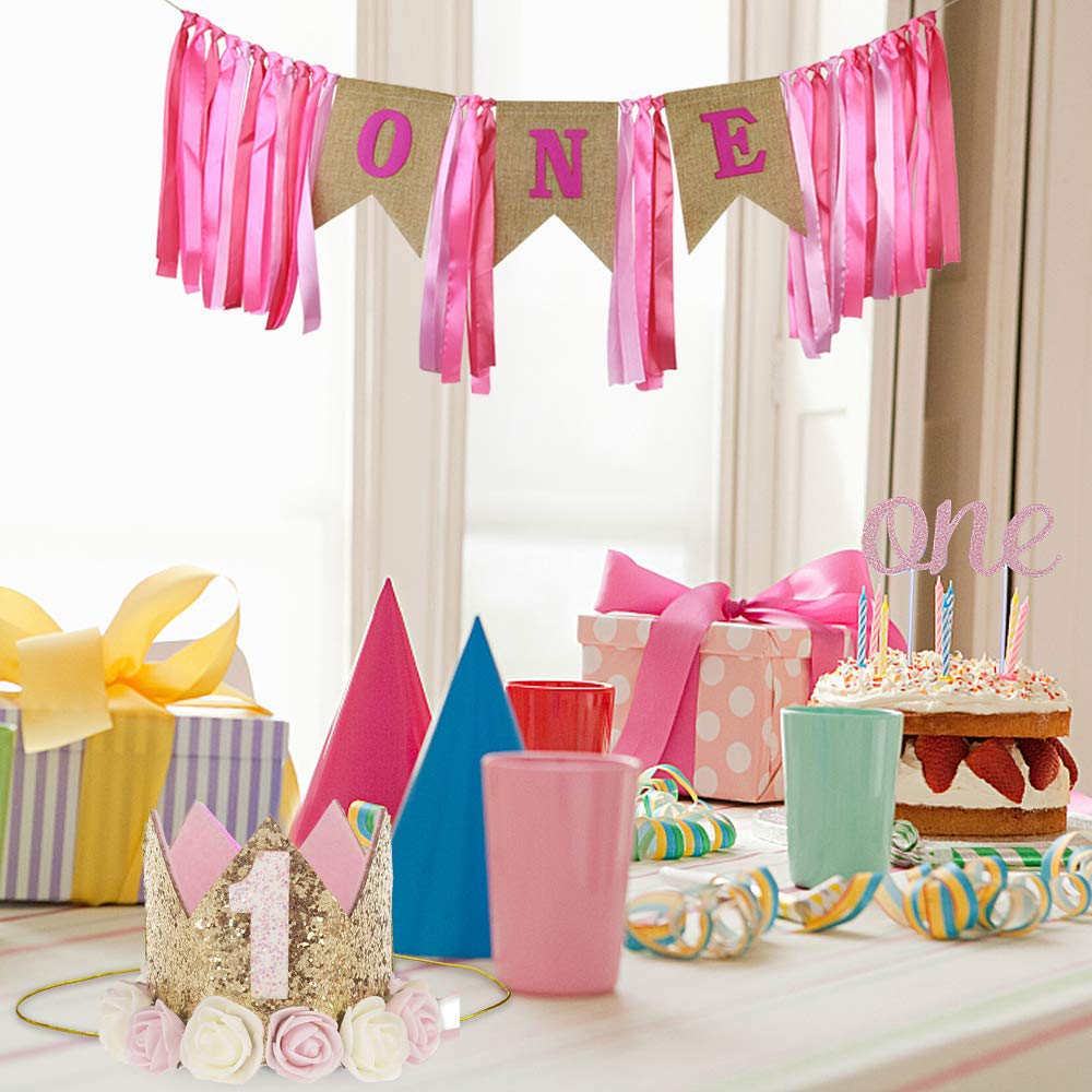 Sundecor Sparkle Flower Birthday Crown for Kids 1-6 Years – Princess Tiara Headband for Cake Smash & Party Photos