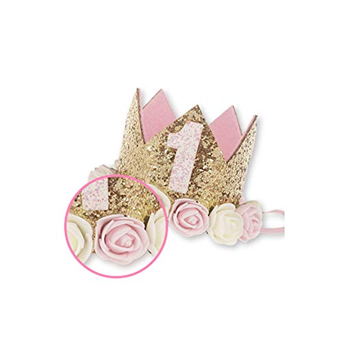 Sundecor Sparkle Flower Birthday Crown for Kids 1-6 Years – Princess Tiara Headband for Cake Smash & Party Photos