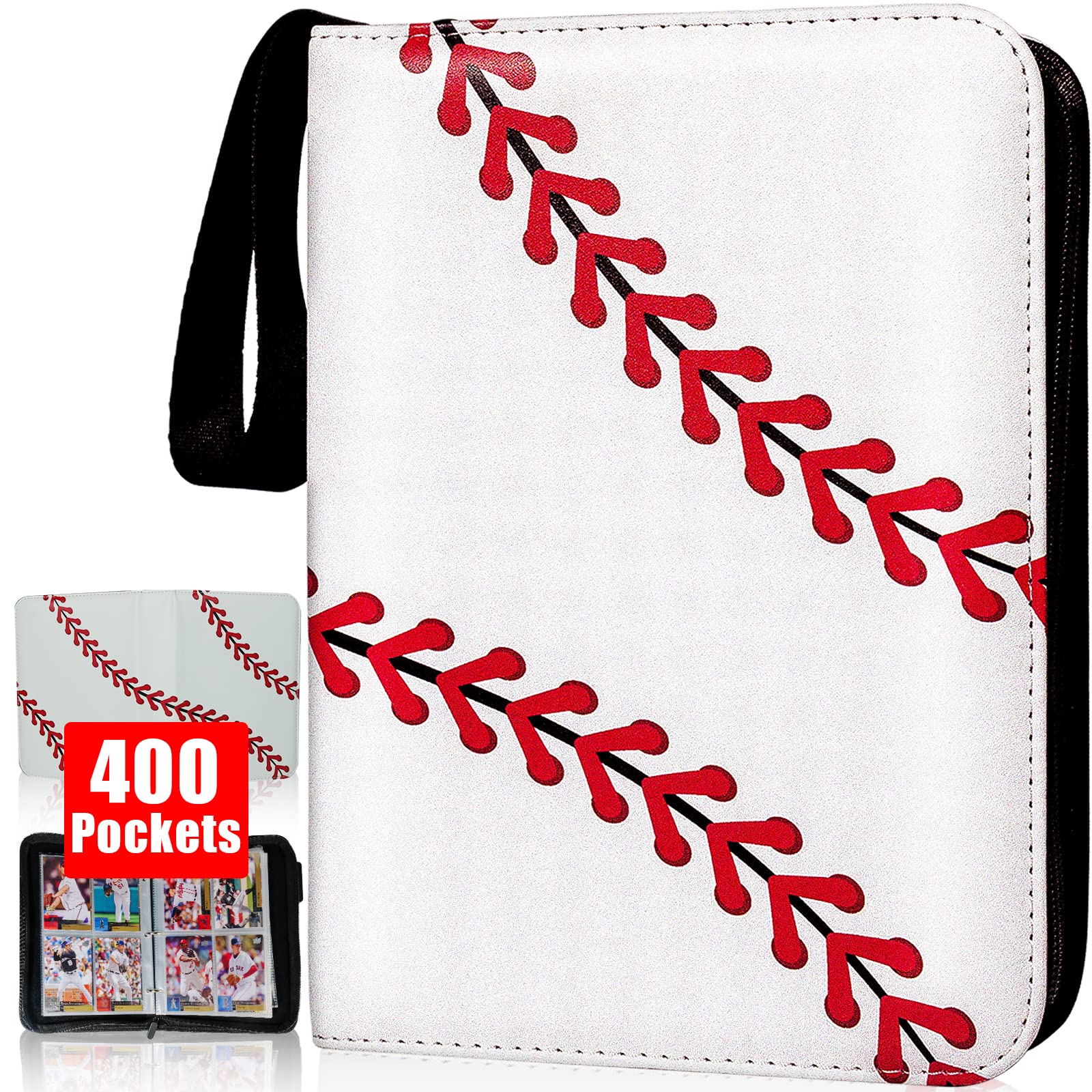 Sunhorse Baseball Card Binder - Holds 400 Cards, 50 Double-Sided Sleeves, Zipper Closure