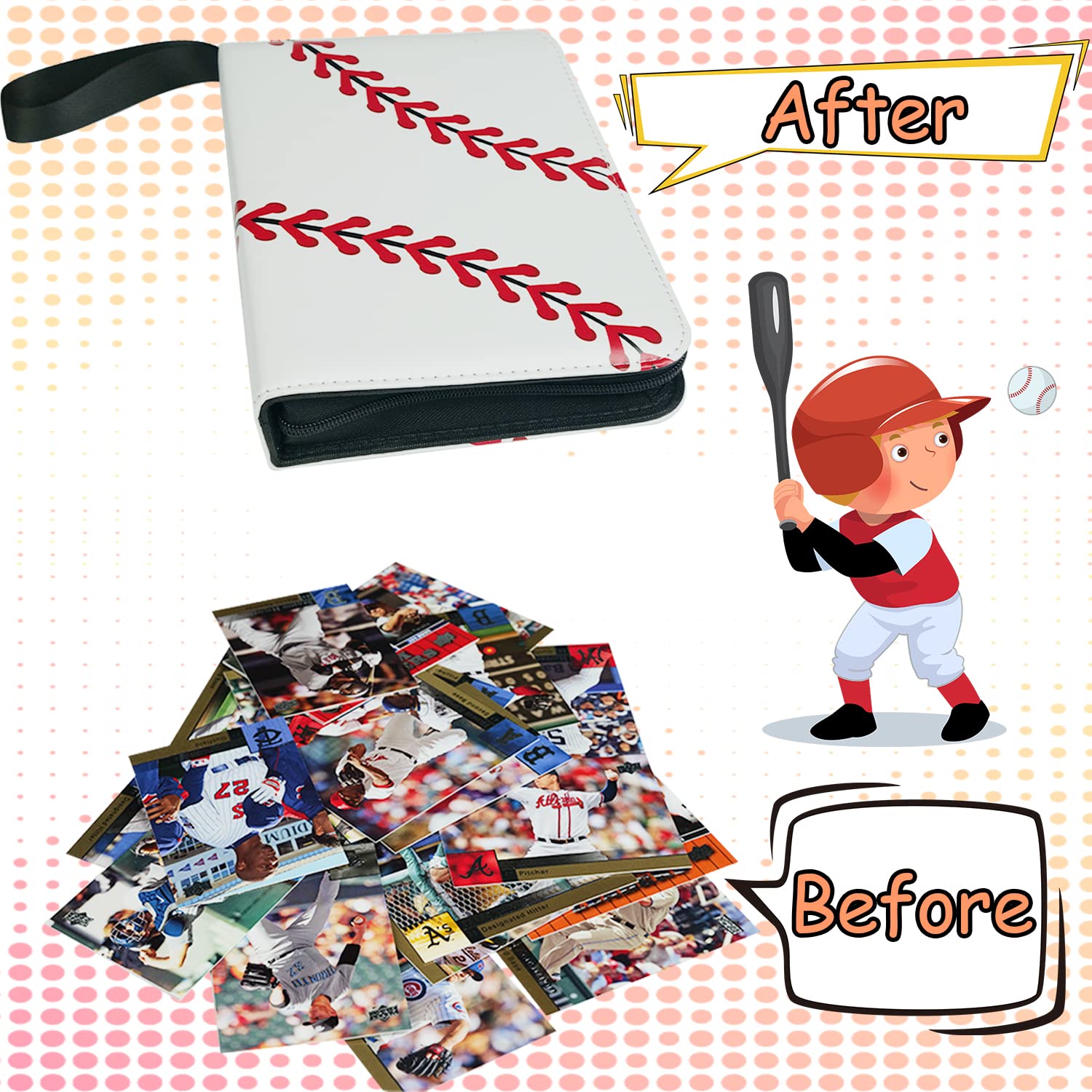 Sunhorse Baseball Card Binder - Holds 400 Cards, 50 Double-Sided Sleeves, Zipper Closure