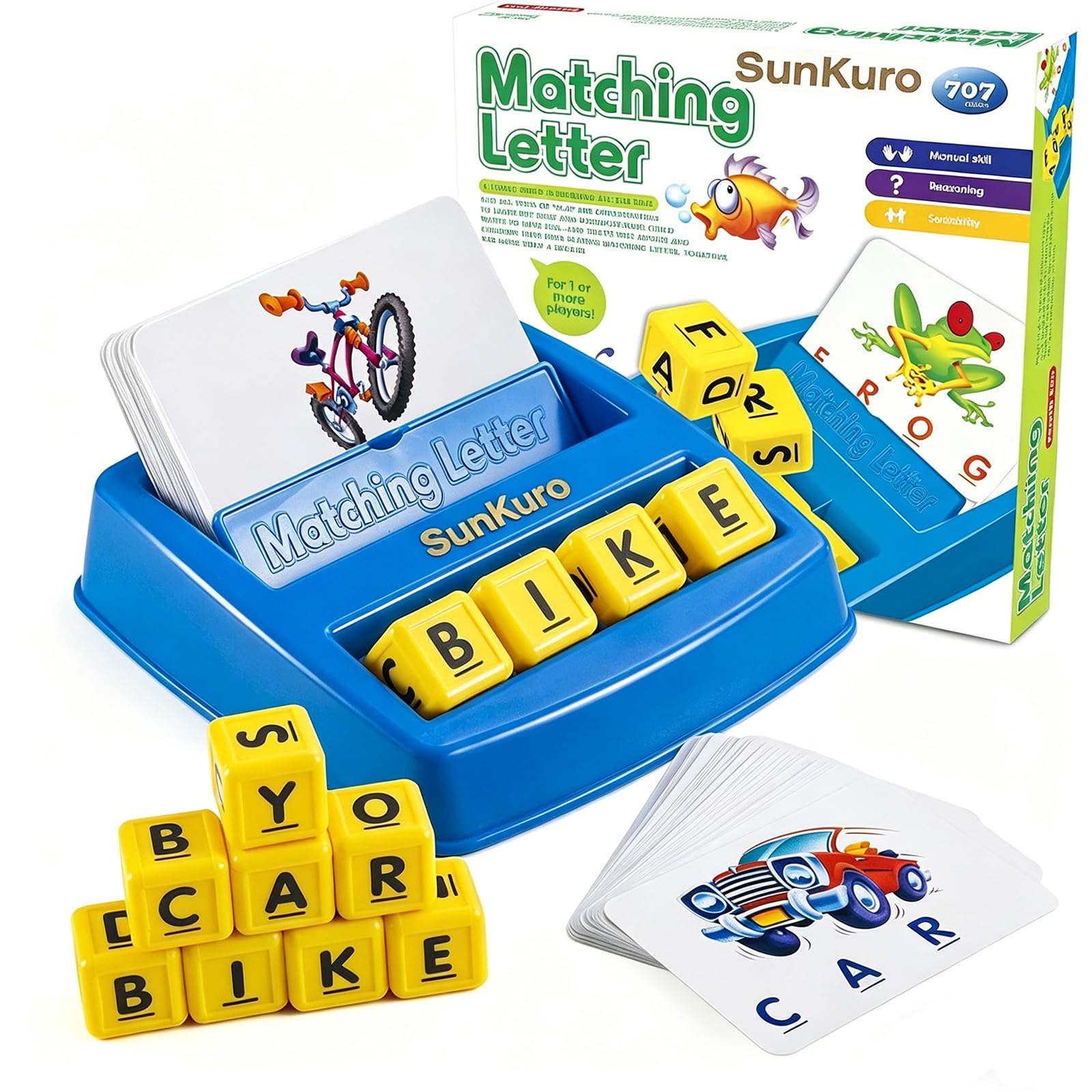 SUNKURO Matching Letter Game for Kids Ages 3-8 - Educational Alphabet Puzzle Toy, Blue