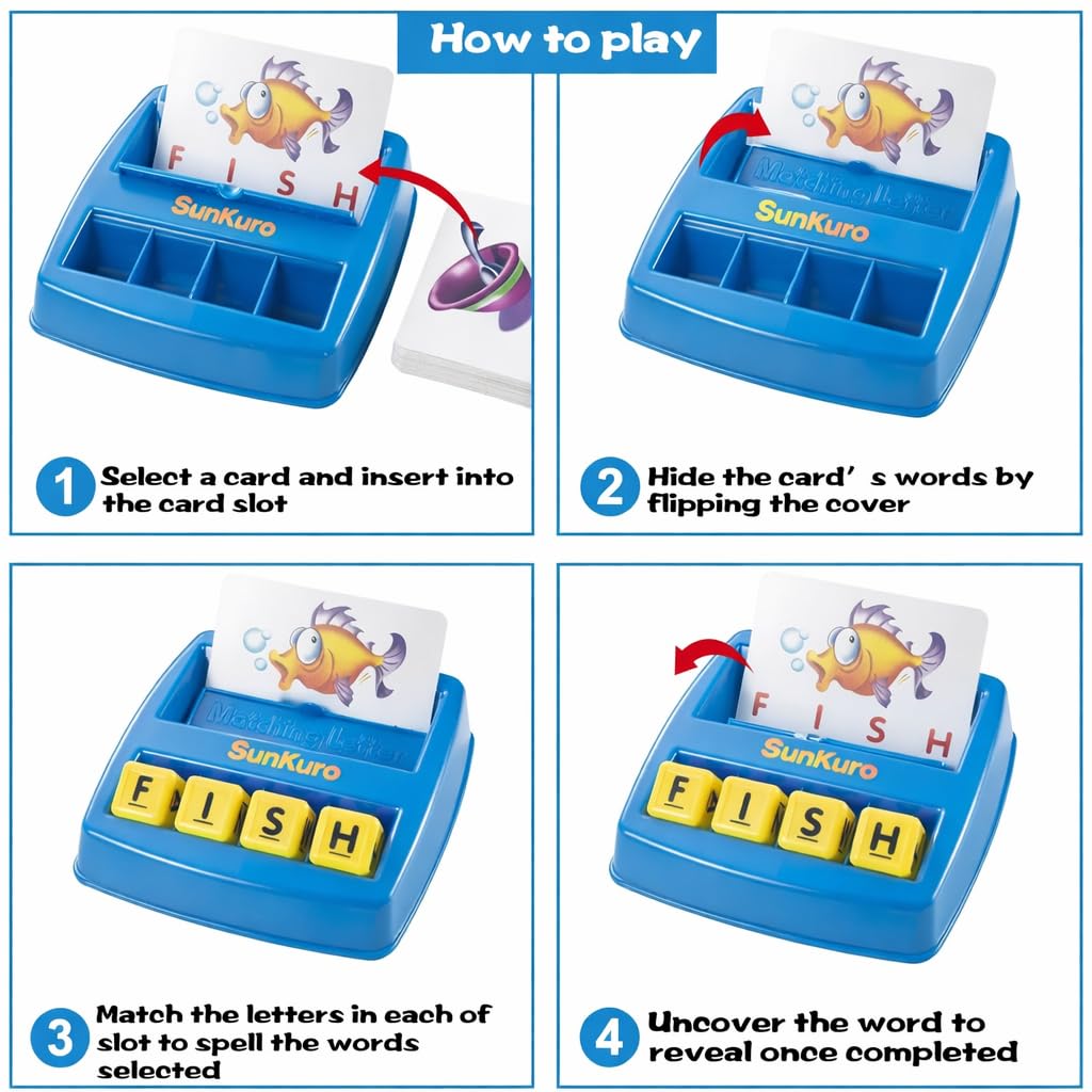 SUNKURO Matching Letter Game for Kids Ages 3-8 - Educational Alphabet Puzzle Toy, Blue
