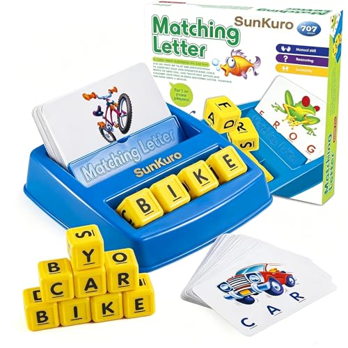 SUNKURO Matching Letter Game for Kids Ages 3-8 - Educational Alphabet Puzzle Toy, Blue