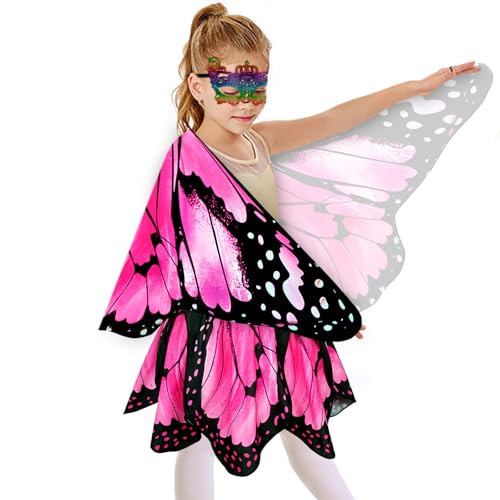 Sunlisky Kids Butterfly Wings Costume Set for Girls – Fairy Dress, Wings & Mask for Ages 4-9
