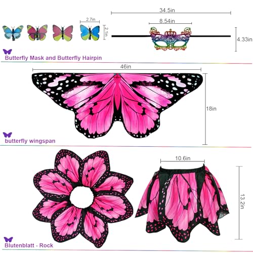 Sunlisky Kids Butterfly Wings Costume Set for Girls – Fairy Dress, Wings & Mask for Ages 4-9