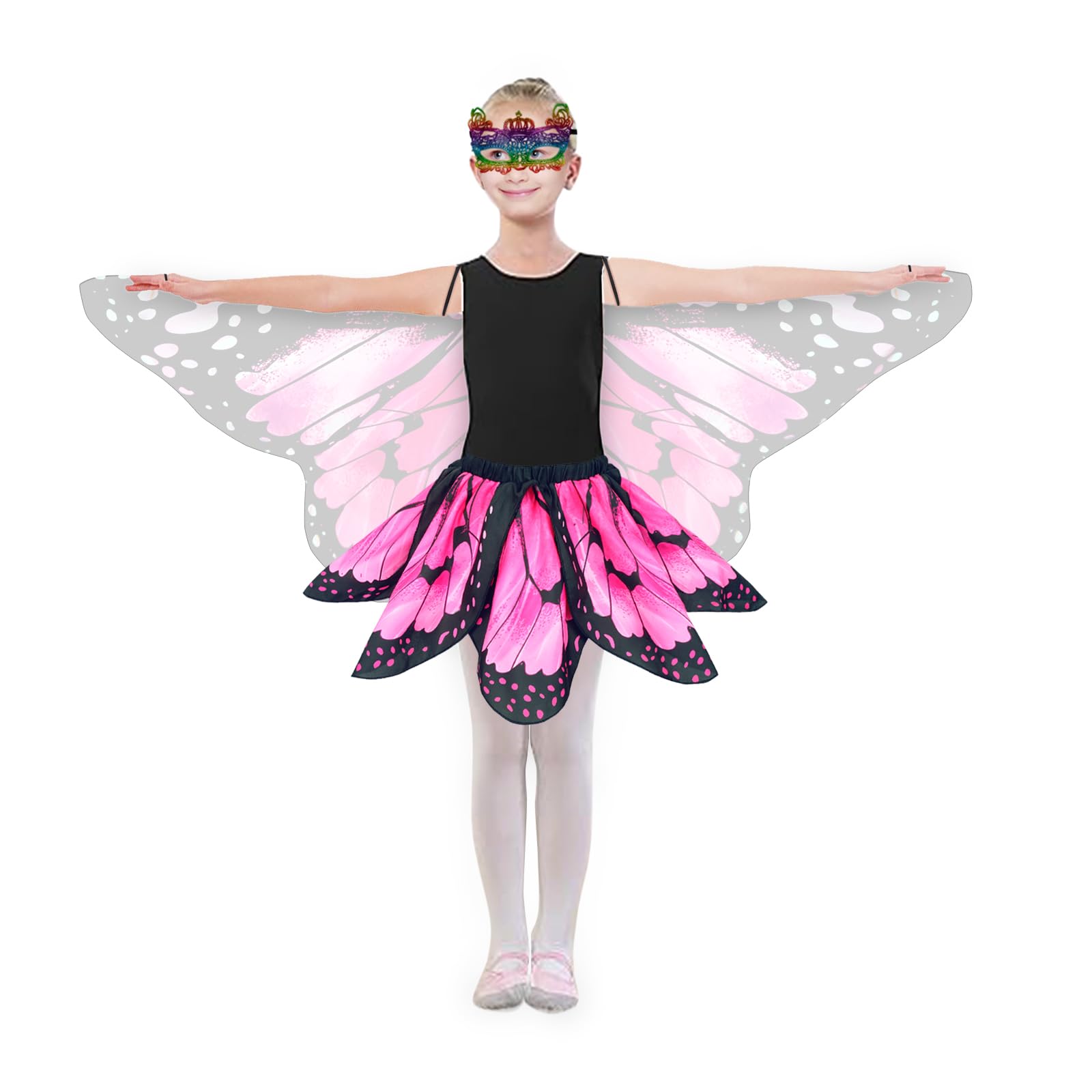 Sunlisky Kids Butterfly Wings Costume Set for Girls – Fairy Dress, Wings & Mask for Ages 4-9