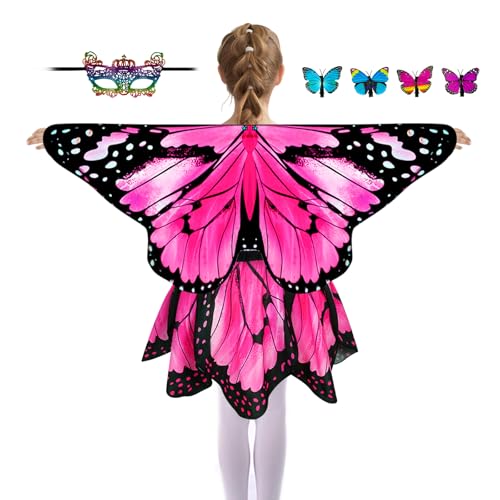Sunlisky Kids Butterfly Wings Costume Set for Girls – Fairy Dress, Wings & Mask for Ages 4-9