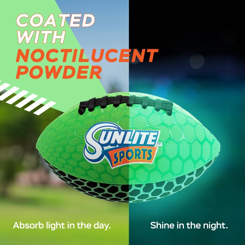 Sunlite Sports Glow-in-the-Dark Waterproof Football – Neoprene, Puncture-Resistant, 9-Inch, for Pool Beach Backyard Family Fun