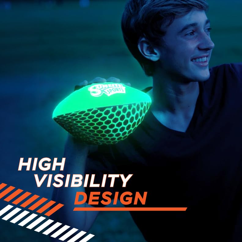 Sunlite Sports Glow-in-the-Dark Waterproof Football – Neoprene, Puncture-Resistant, 9-Inch, for Pool Beach Backyard Family Fun