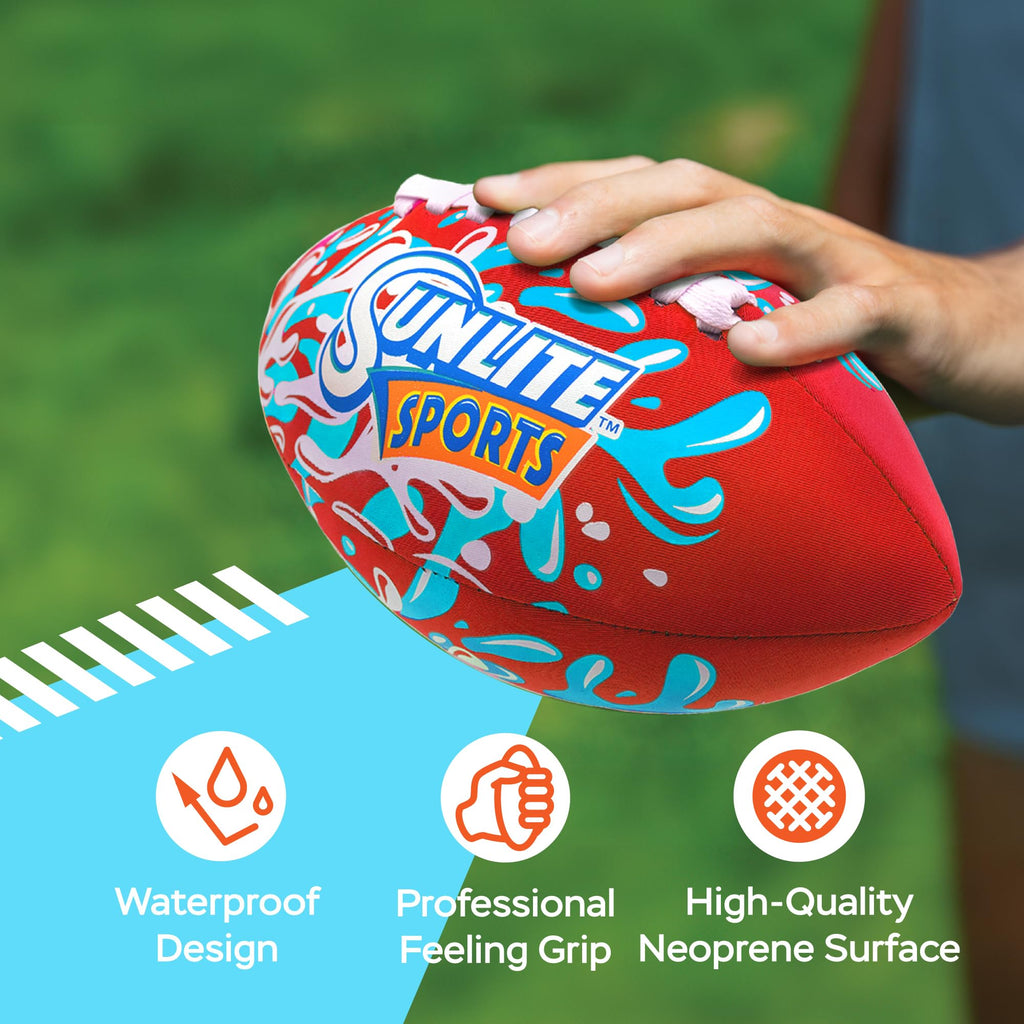 Sunlite Sports Waterproof Football – Neoprene Scarlet Water Toy for Pool, Beach, Lawn, and Backyard Games