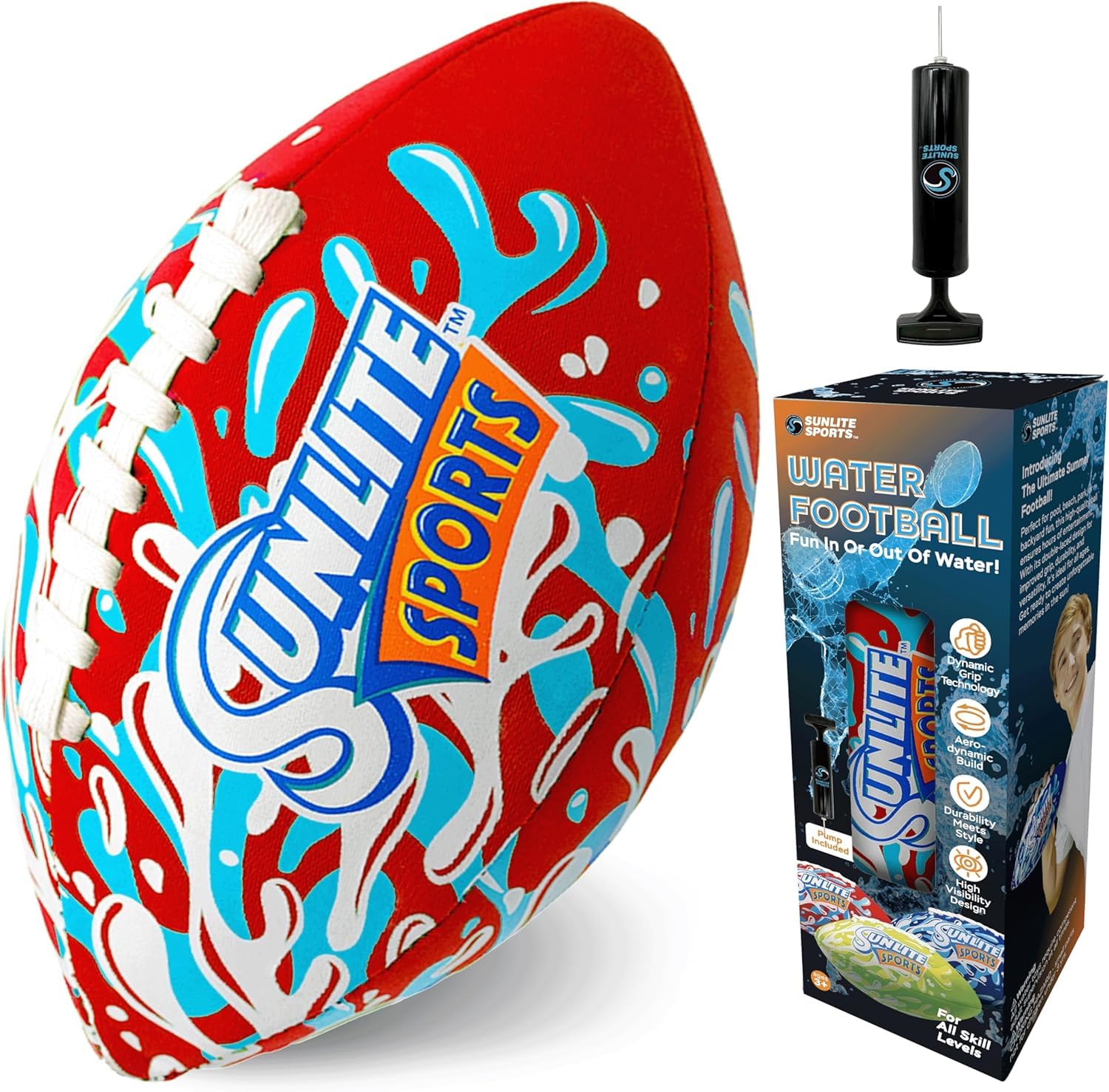 Sunlite Sports Waterproof Football – Neoprene Scarlet Water Toy for Pool, Beach, Lawn, and Backyard Games