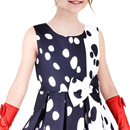 Sunny Fashion Girls Dalmatian Halloween Costume Dress Set with Wig Headband & Red Gloves