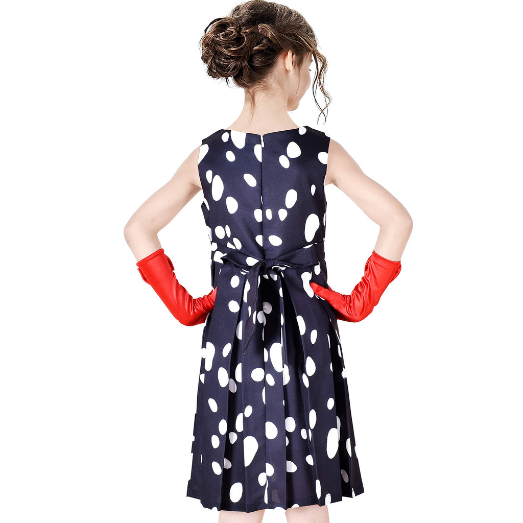 Sunny Fashion Girls Dalmatian Halloween Costume Dress Set with Wig Headband & Red Gloves