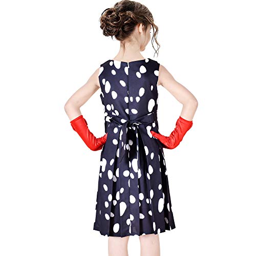 Sunny Fashion Girls Dalmatian Halloween Costume Dress Set with Wig Headband & Red Gloves