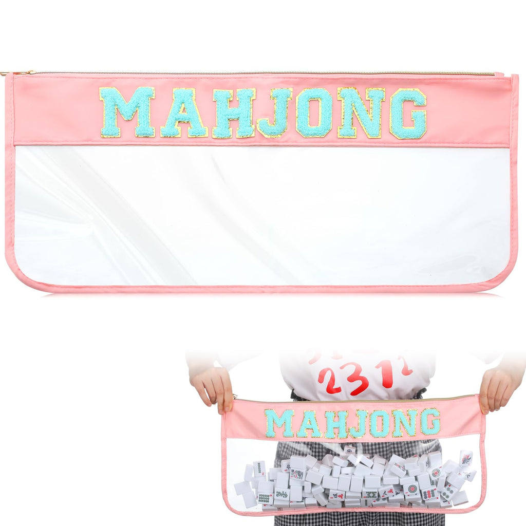 Sunnymove American Mahjong Bag – Empty Storage Case with Gold Zipper, Pink Blue, Holds 166 Tiles