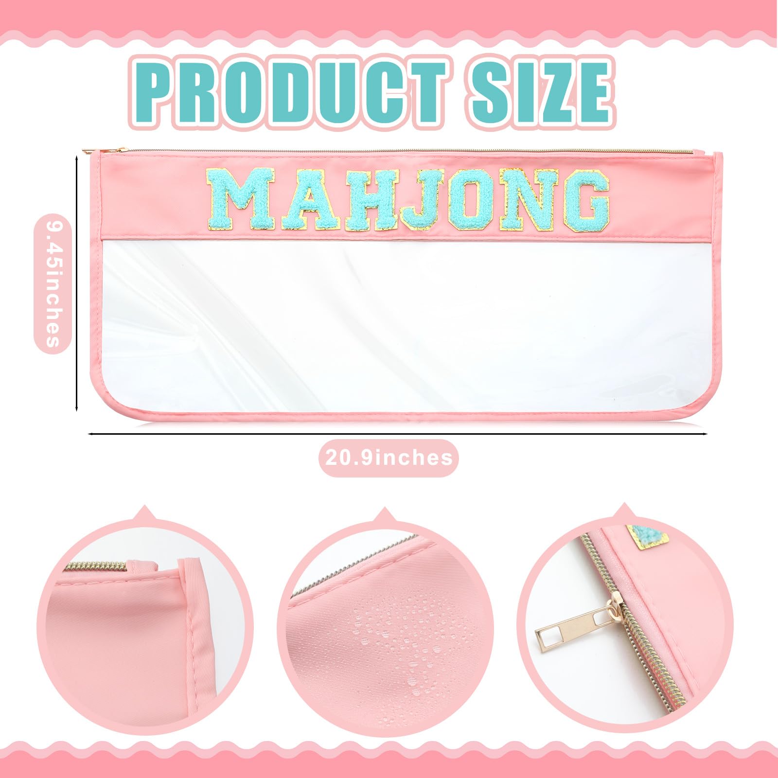 Sunnymove American Mahjong Bag – Empty Storage Case with Gold Zipper, Pink Blue, Holds 166 Tiles