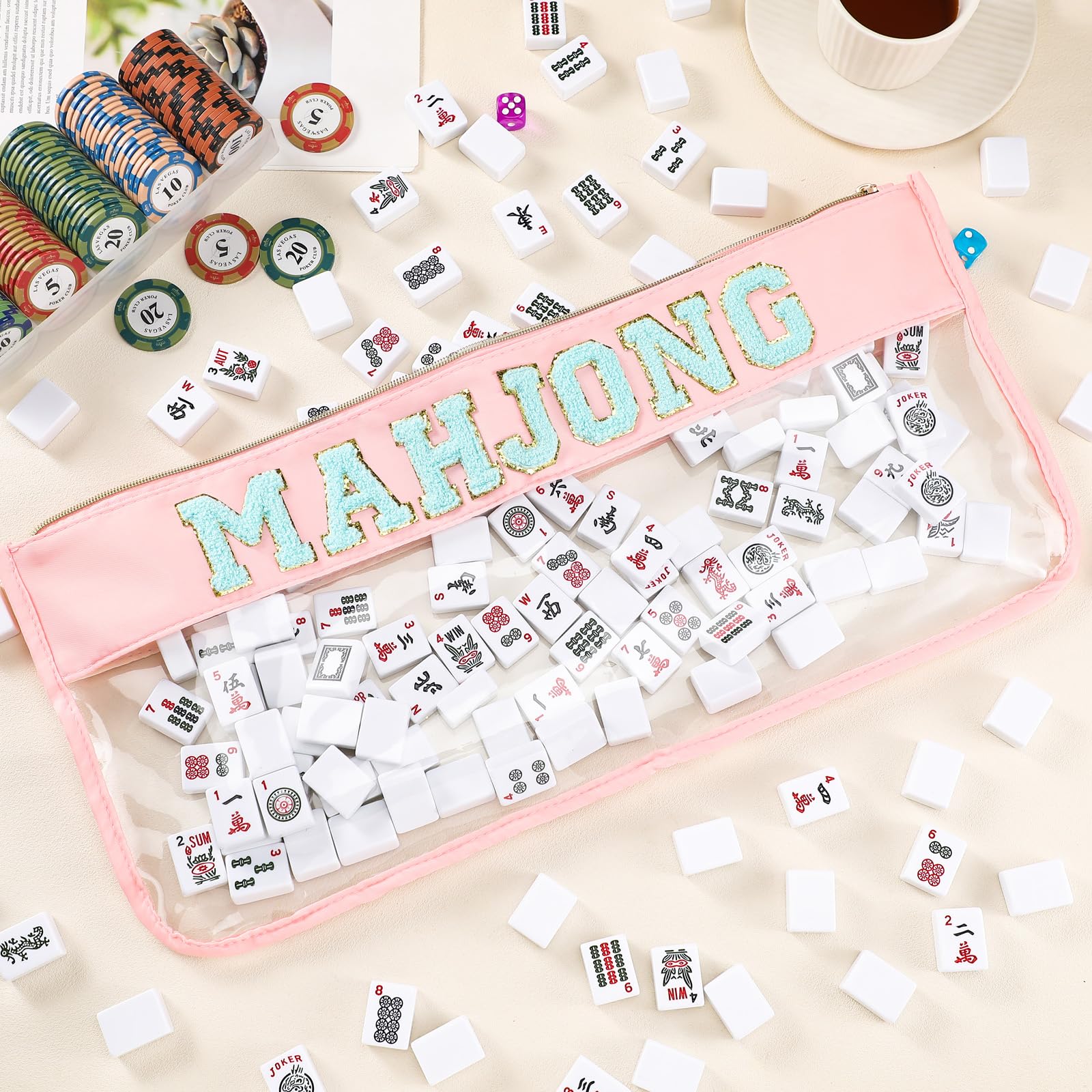 Sunnymove American Mahjong Bag – Empty Storage Case with Gold Zipper, Pink Blue, Holds 166 Tiles